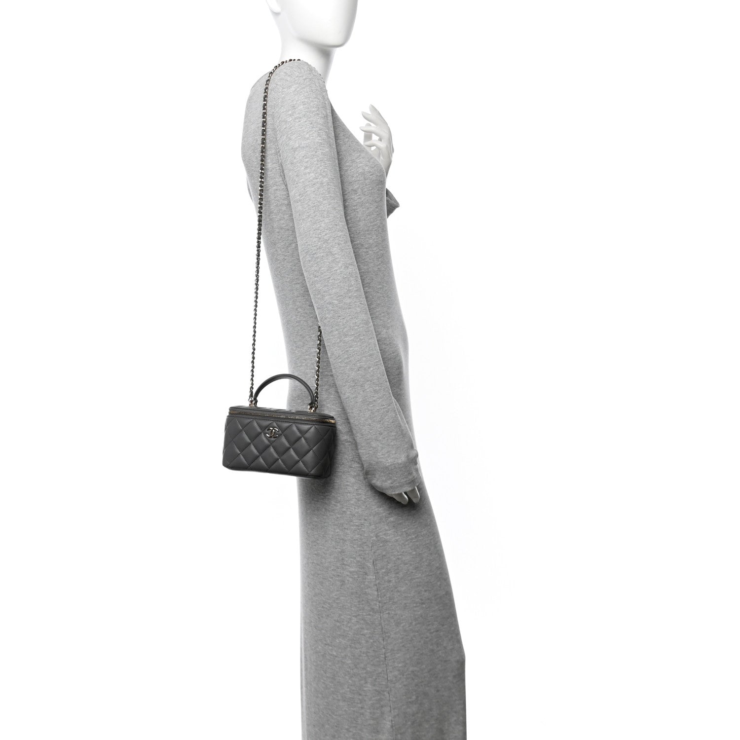 Chanel Lambskin Quilted Small Top Handle Vanity Case With Chain Dark Grey 2 of 11