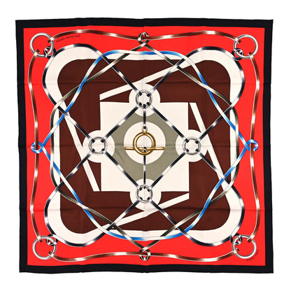 Hermes Silk Figure Artistique Scarf 90 Black Rouge Brun 1 of 3