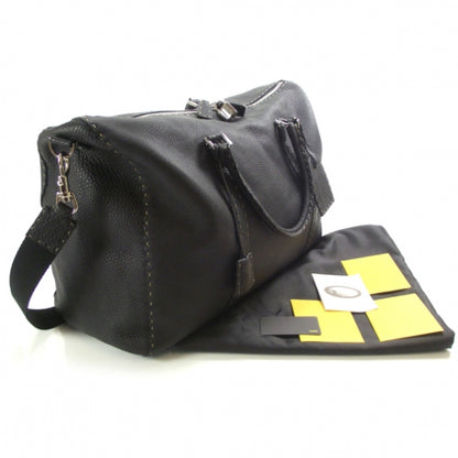Fendi Calfskin Romano Selleria Boston Travel Bag Black 3 of 14