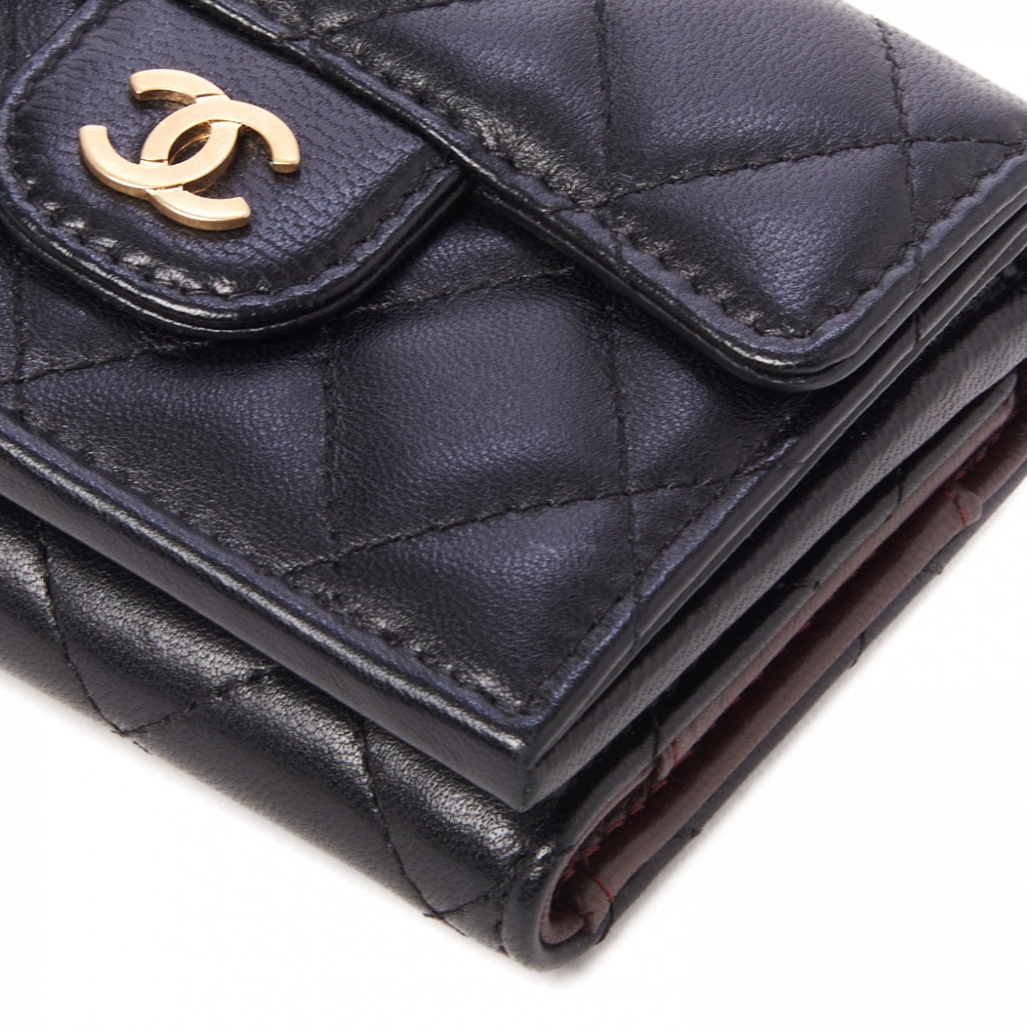 Lambskin Quilted Double Flap Wallet Black