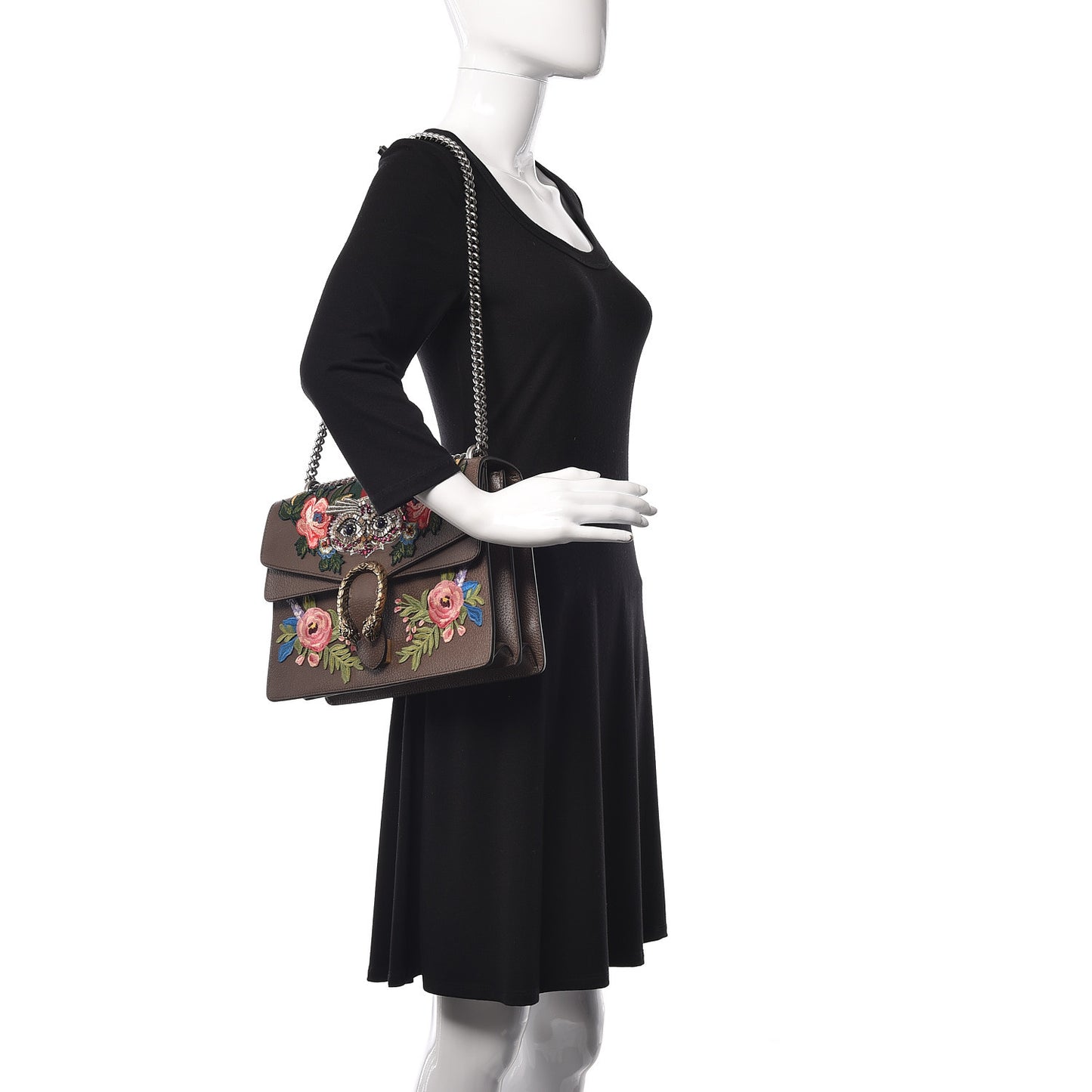 Calfskin Web Owl Embroidered Medium Dionysus Shoulder Bag New Acero Multicolor