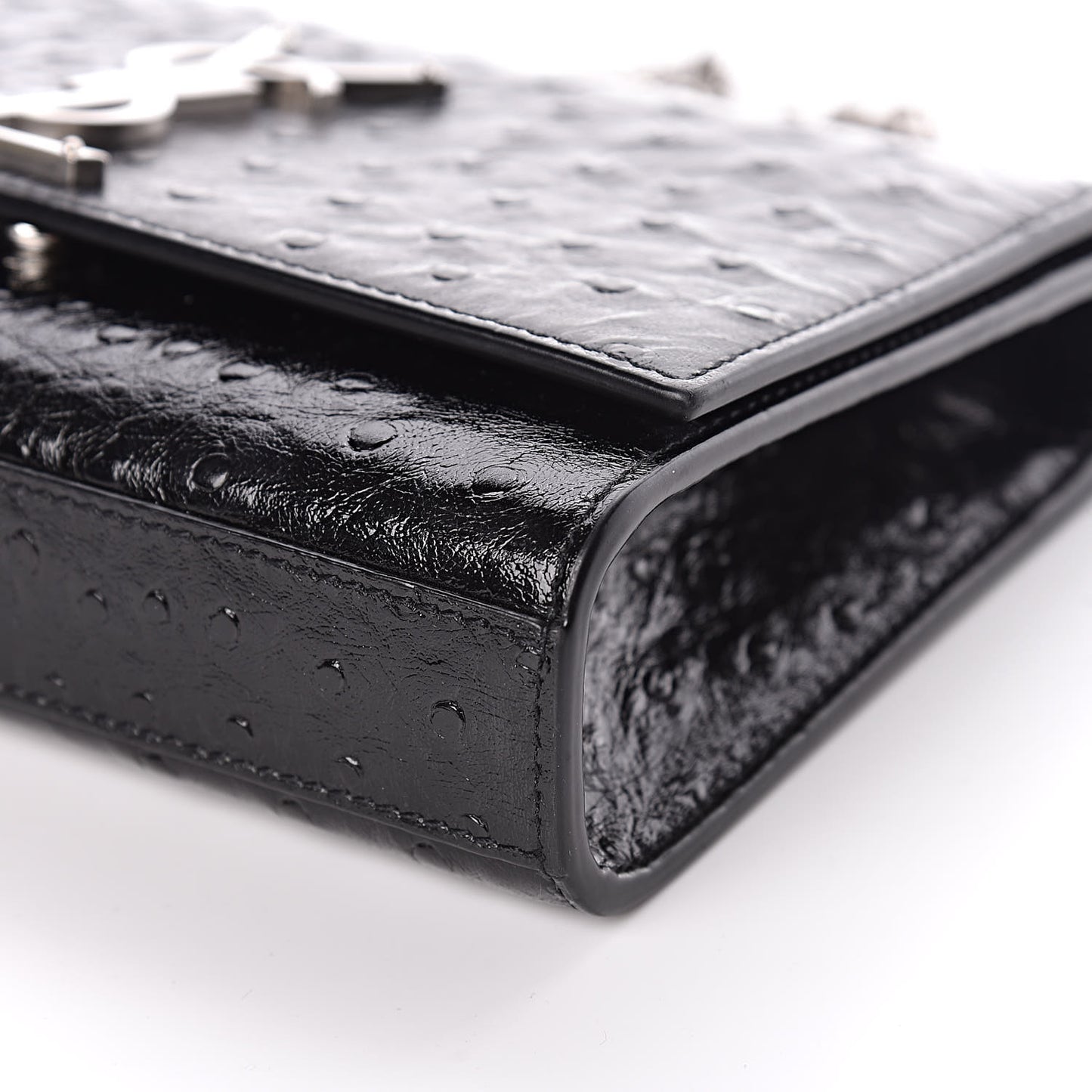 Ostrich Calfskin Embossed Small Monogram Kate Satchel Black