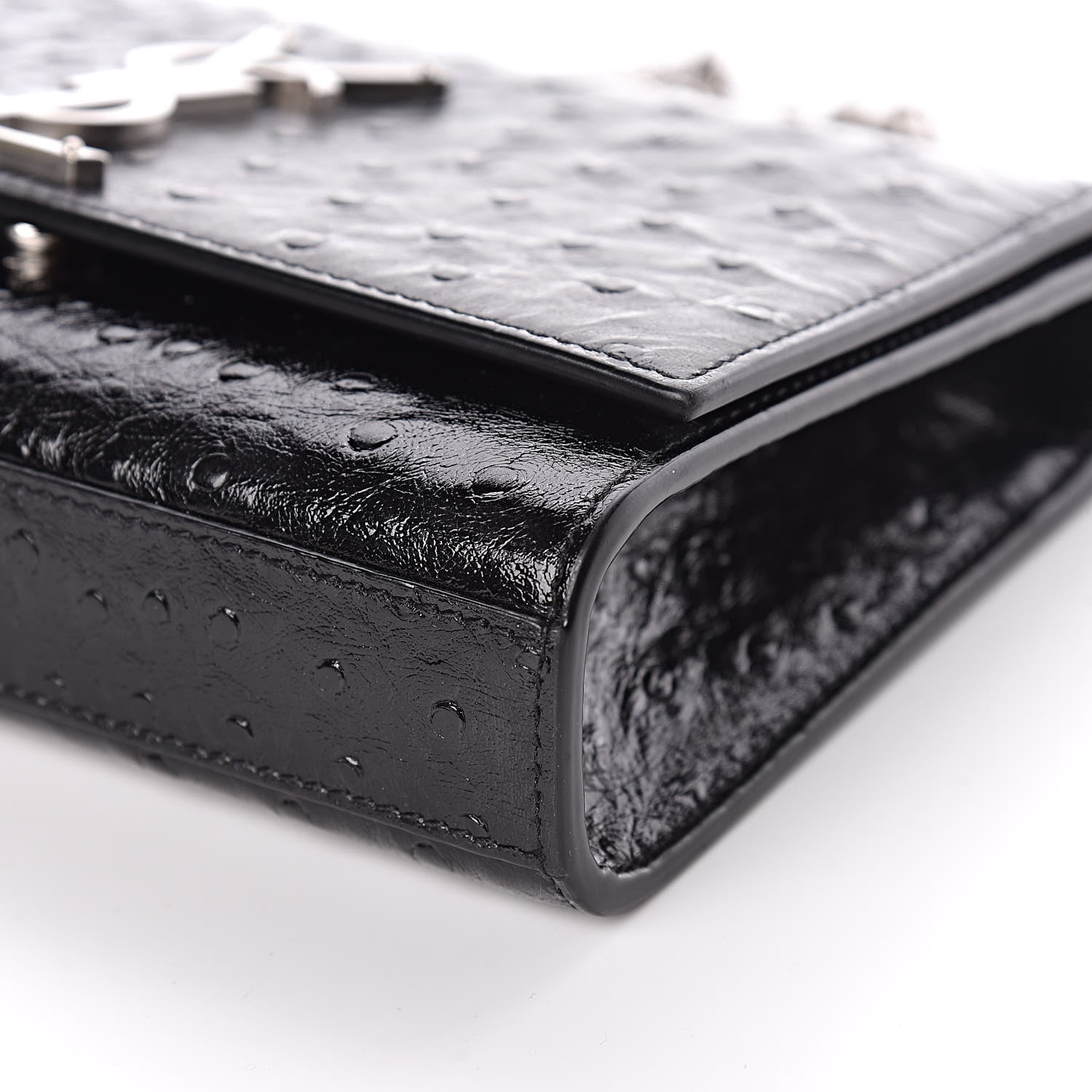Saint Laurent Ostrich Calfskin Embossed Small Monogram Kate Satchel Black 6 of 14