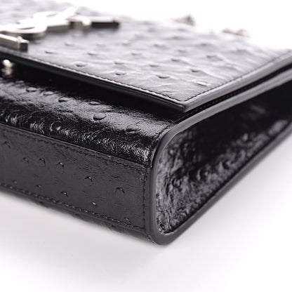 Saint Laurent Ostrich Calfskin Embossed Small Monogram Kate Satchel Black 6 of 14