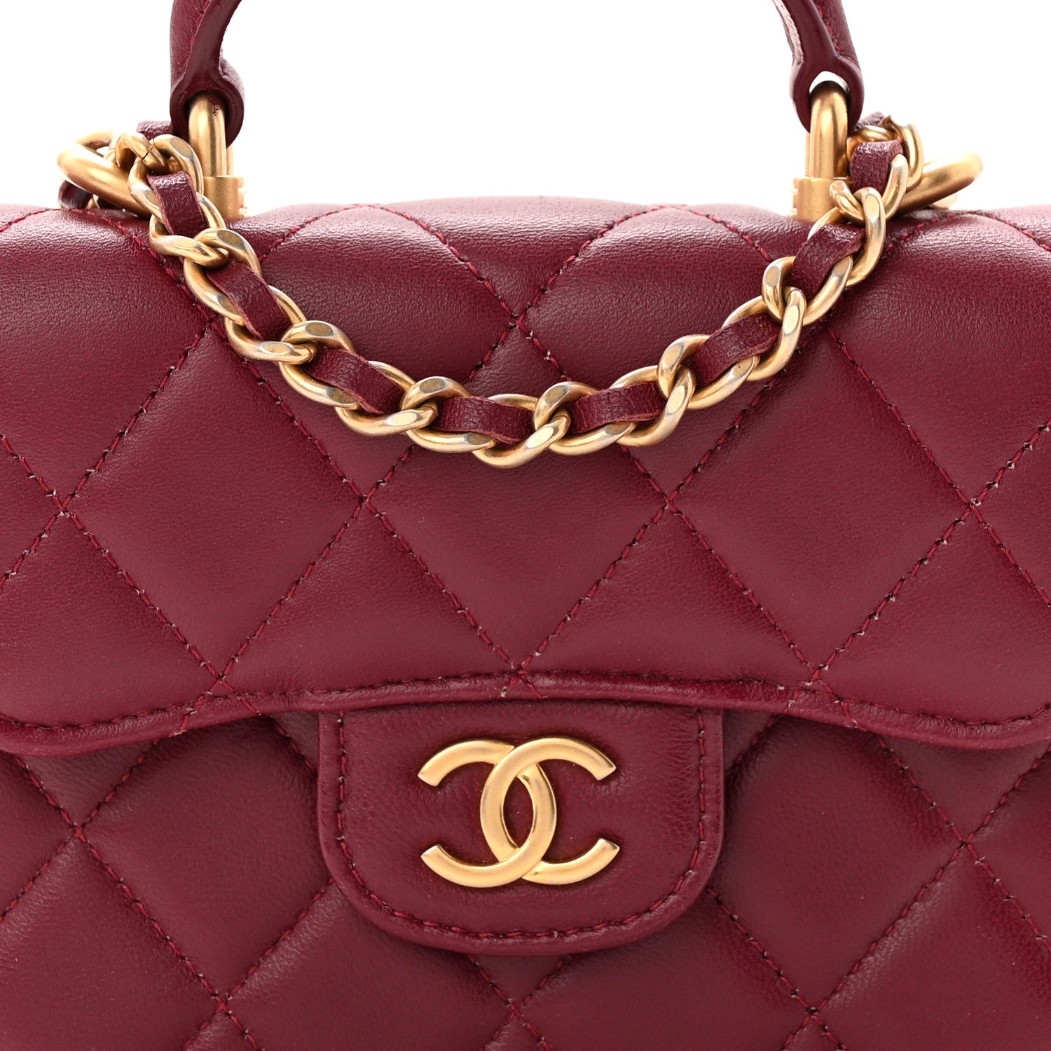 Chanel Lambskin Quilted Top Handle Flap Coin Purse With Chain Burgundy 9 of 12