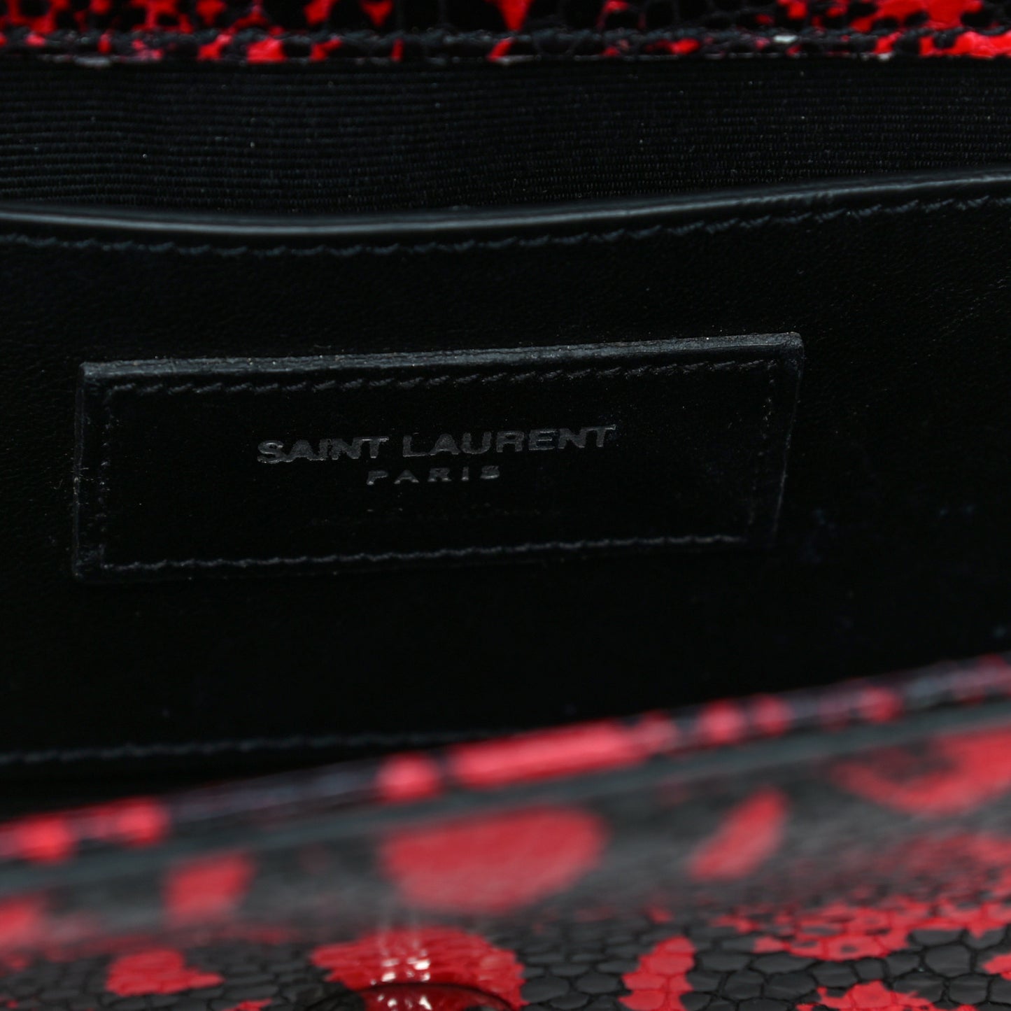 Calfskin Snakeskin Embossed Small Classic Monogram Kate Tassel Satchel Red Black