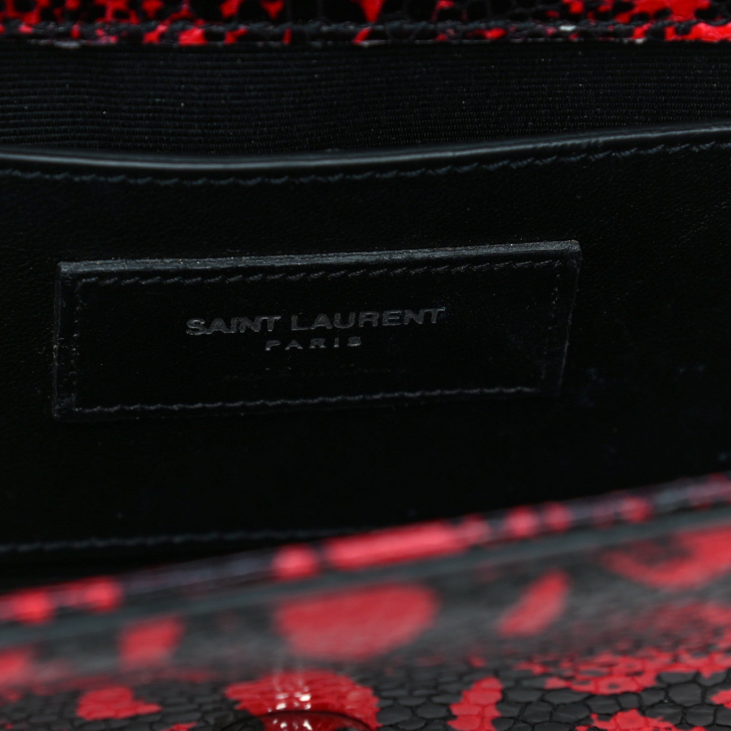 Saint Laurent Calfskin Snakeskin Embossed Small Classic Monogram Kate Tassel Satchel Red Black 5 of 8