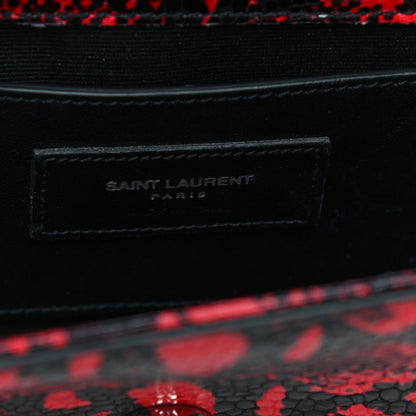 Saint Laurent Calfskin Snakeskin Embossed Small Classic Monogram Kate Tassel Satchel Red Black 5 of 8