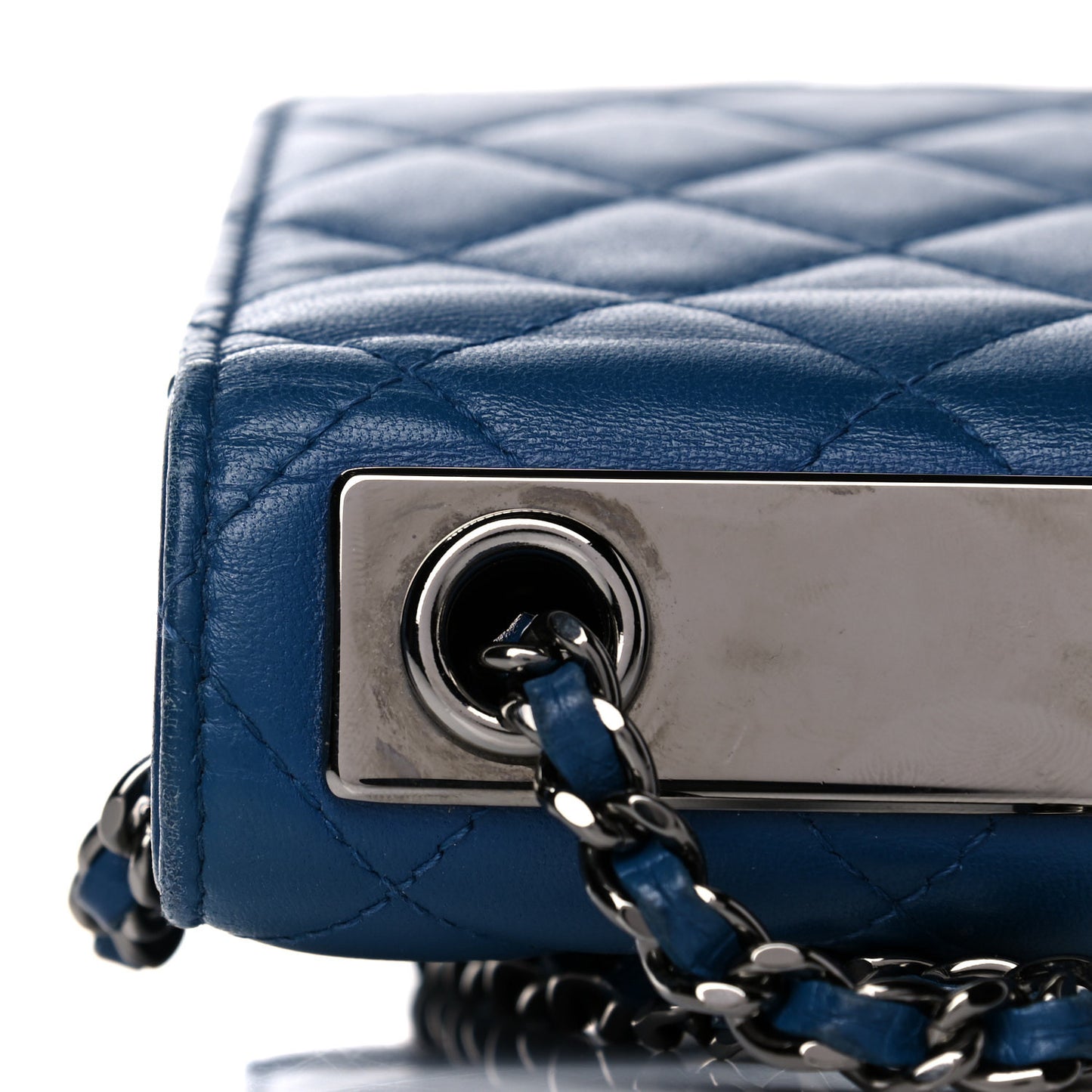 Lambskin Quilted Trendy CC Wallet On Chain WOC Blue