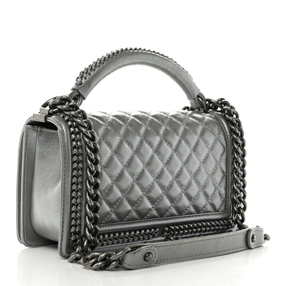 Chanel Metallic Aged Calfskin Quilted Medium Top Handle Boy Flap Silver 3 of 12