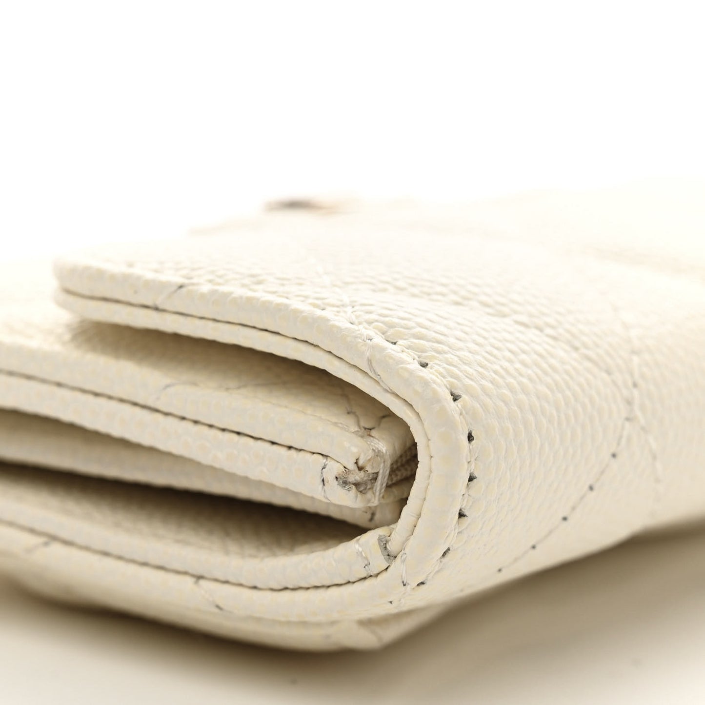 Caviar Quilted Flap Card Holder Wallet White