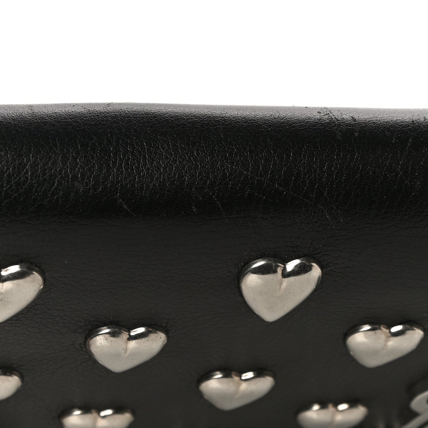Calfskin Heart Studded Monogram Chain Wallet Black