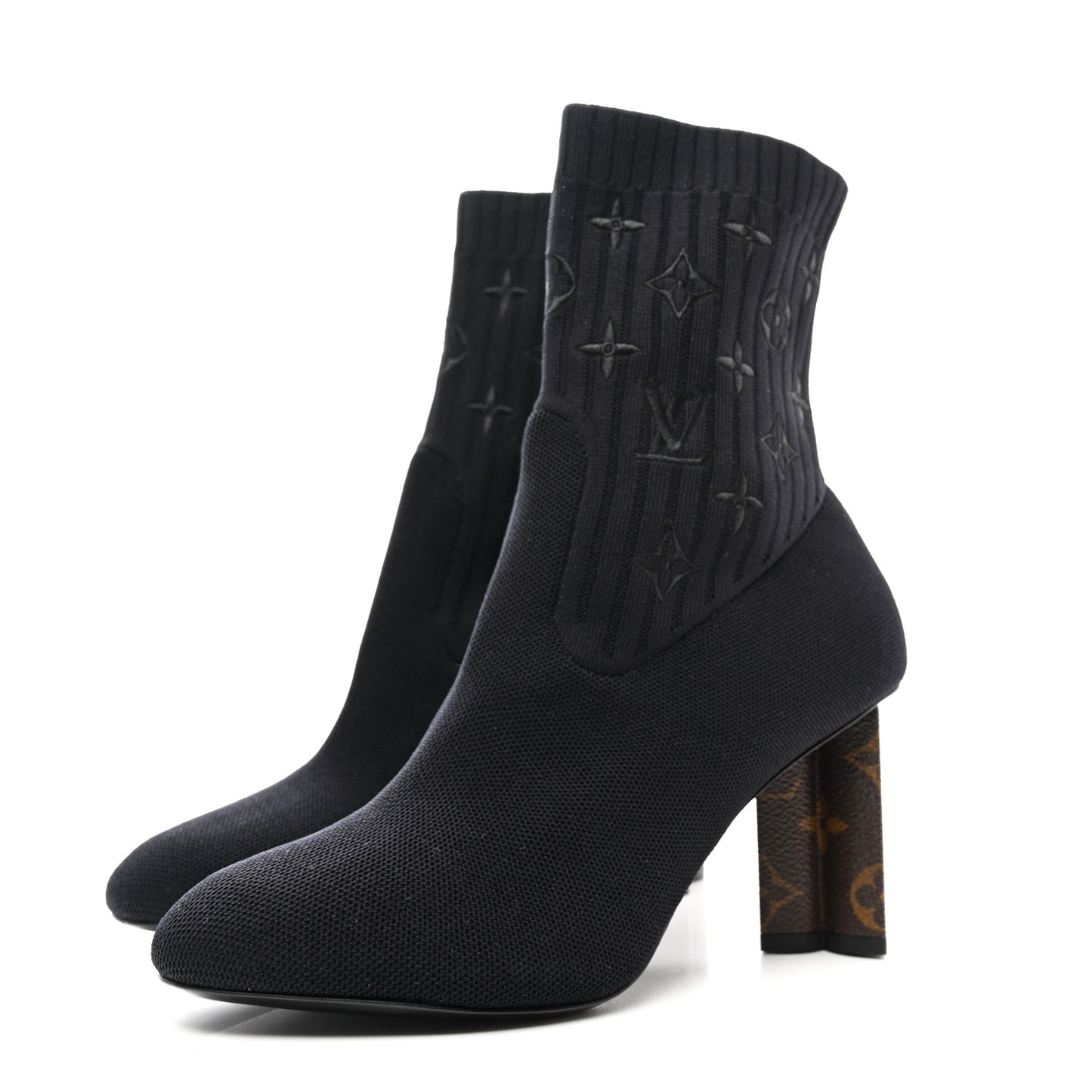 Monogram Stretch Fabric Silhouette Ankle Boots 38 Black