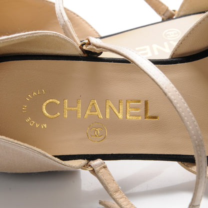 Chanel Satin Cap Toe CC Flats 39 Beige Black 8 of 8
