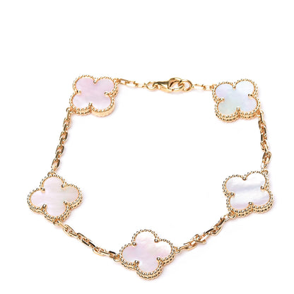 Van Cleef & Arpels 18K Yellow Gold Mother of Pearl 5 Motifs Vintage Alhambra Bracelet 1 of 7