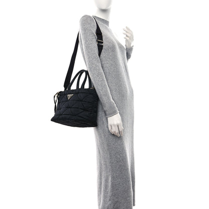 Prada Re-Nylon Nappa Triangle Quilted Padded Small Double Handled Zip Tote Black 2 of 9