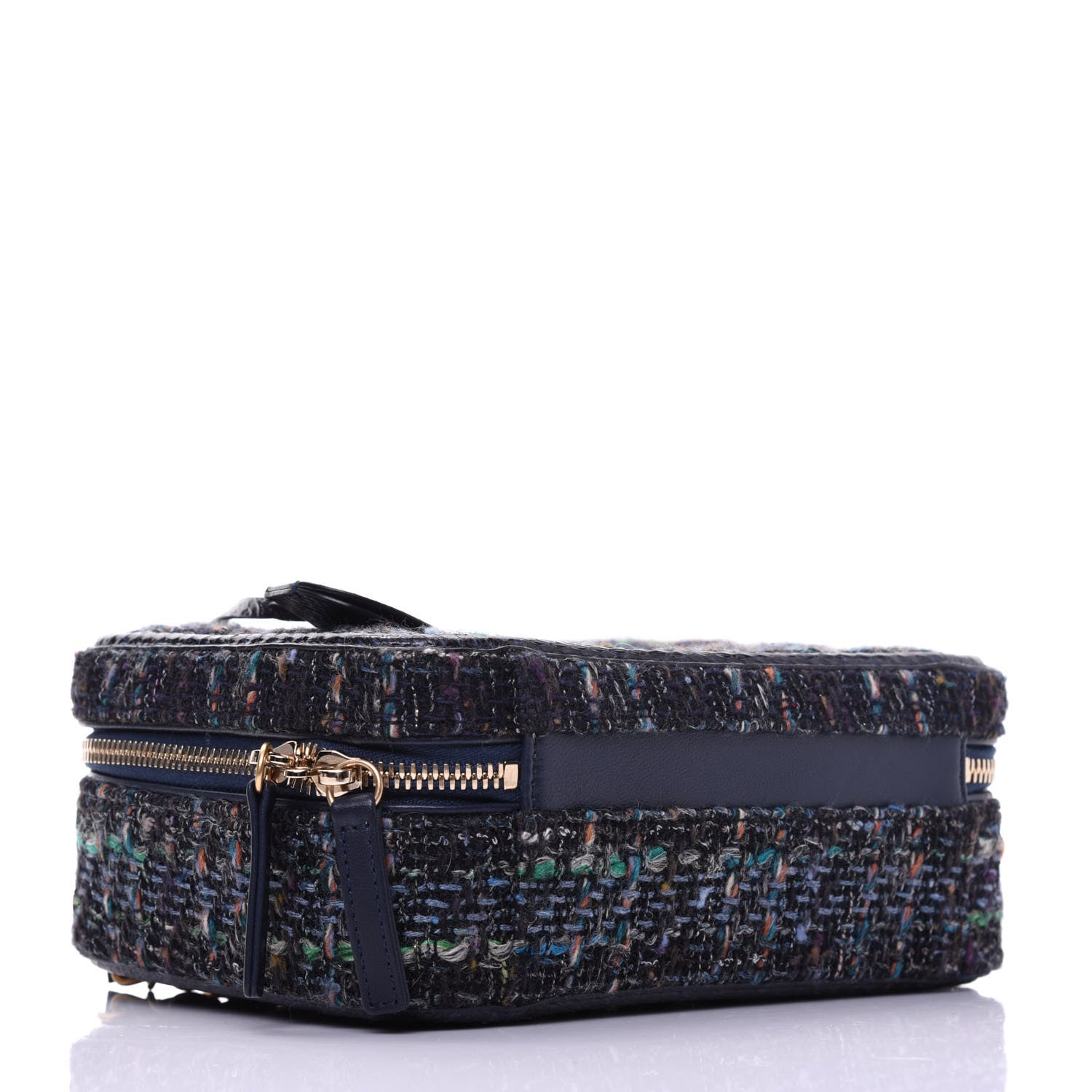 Chanel Tweed Snakeskin Quilted Medium CC Filigree Vanity Case Dark Navy 4 of 19