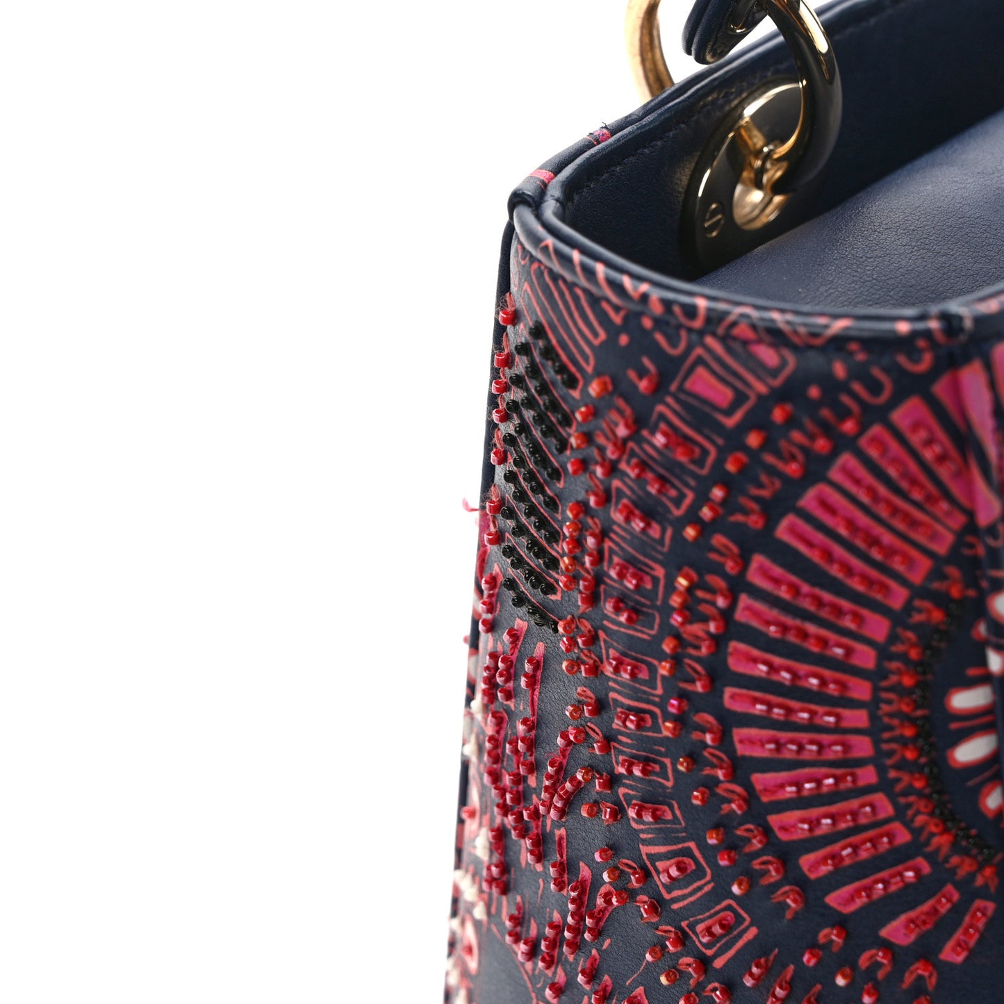 Smooth Calfskin Beaded Animals Medium Lady Dior Deep Blue Fuchsia