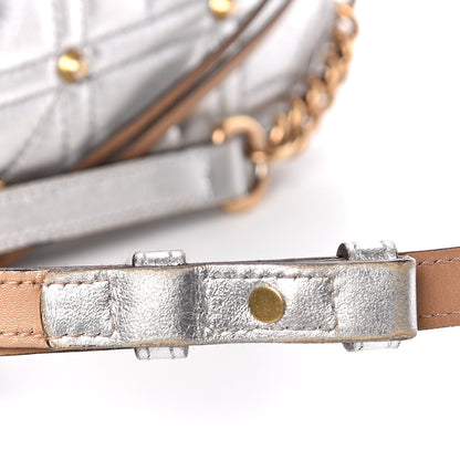 Gucci Metallic Calfskin Matelasse Studded Small Pearly GG Marmont Chain Shoulder Bag Silver 12 of 18