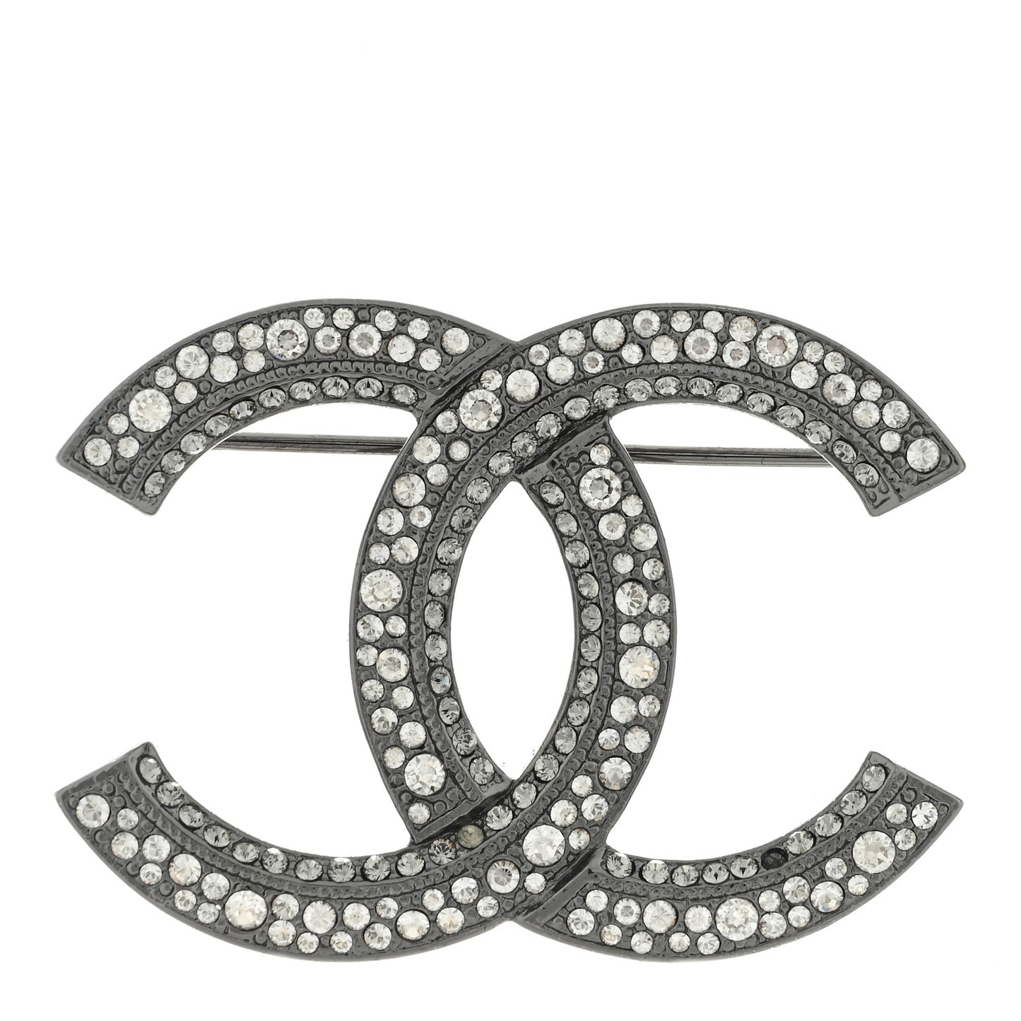 Metal Crystal CC Brooch Silver