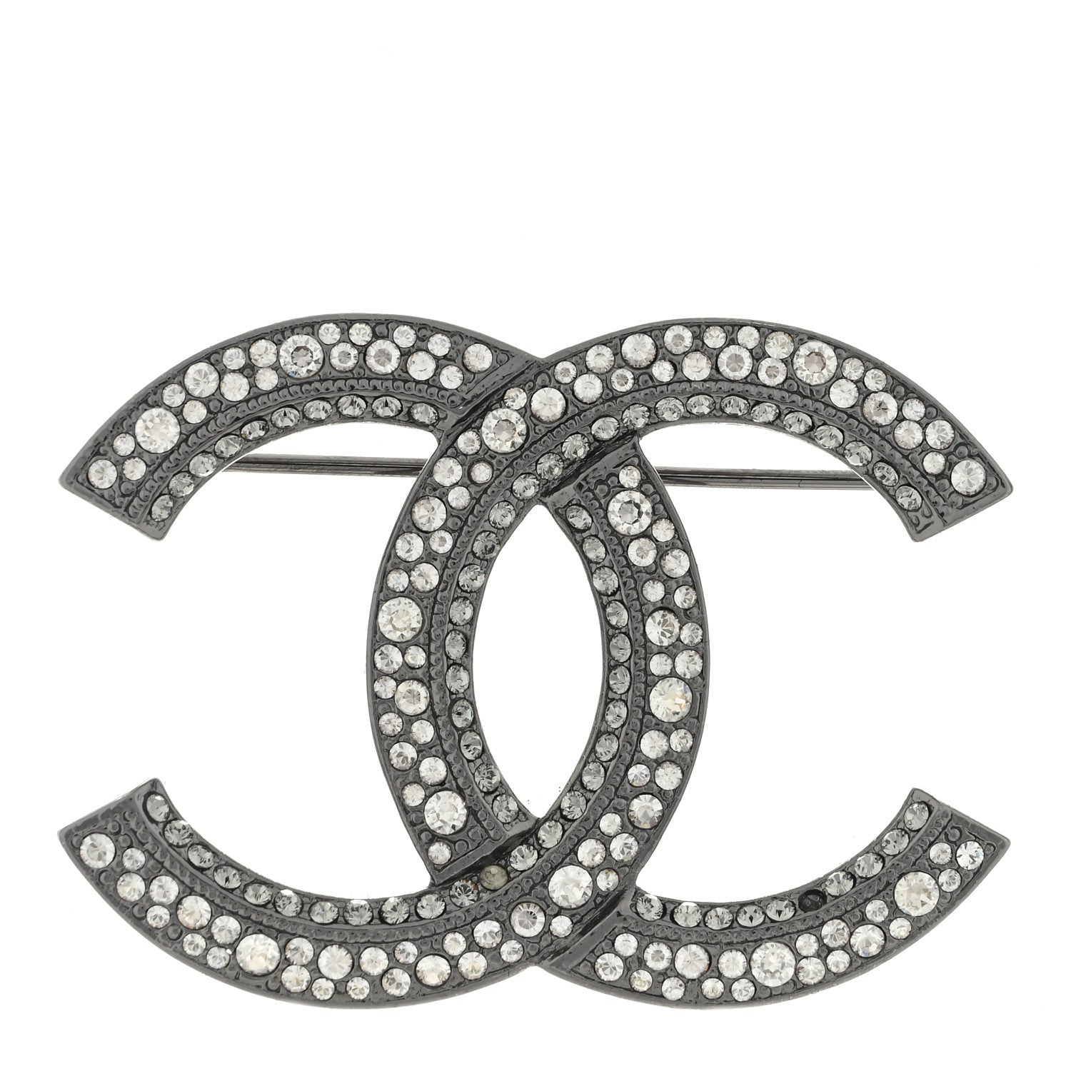 Chanel Metal Crystal CC Brooch Silver 1 of 3