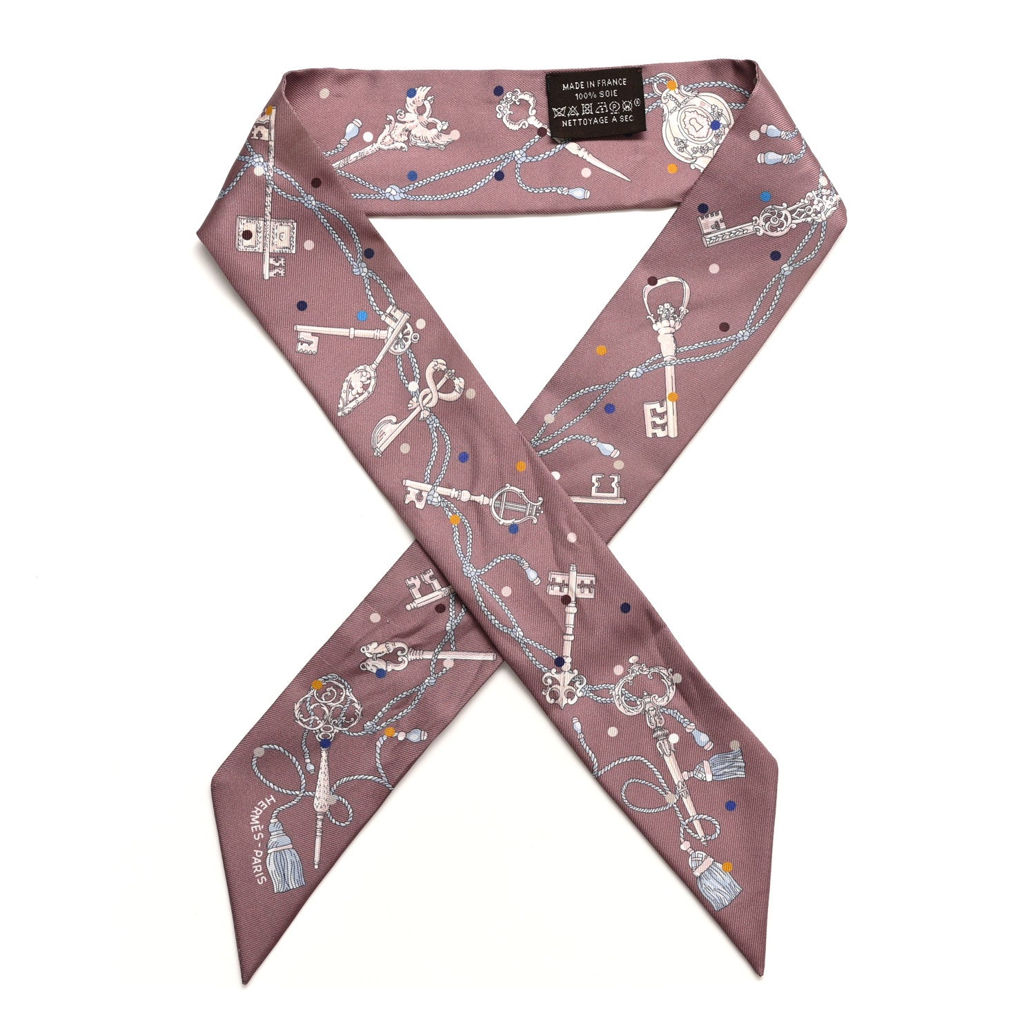 Hermes Silk Les Cles A Pois Twilly Marron Glace Gris 1 of 5