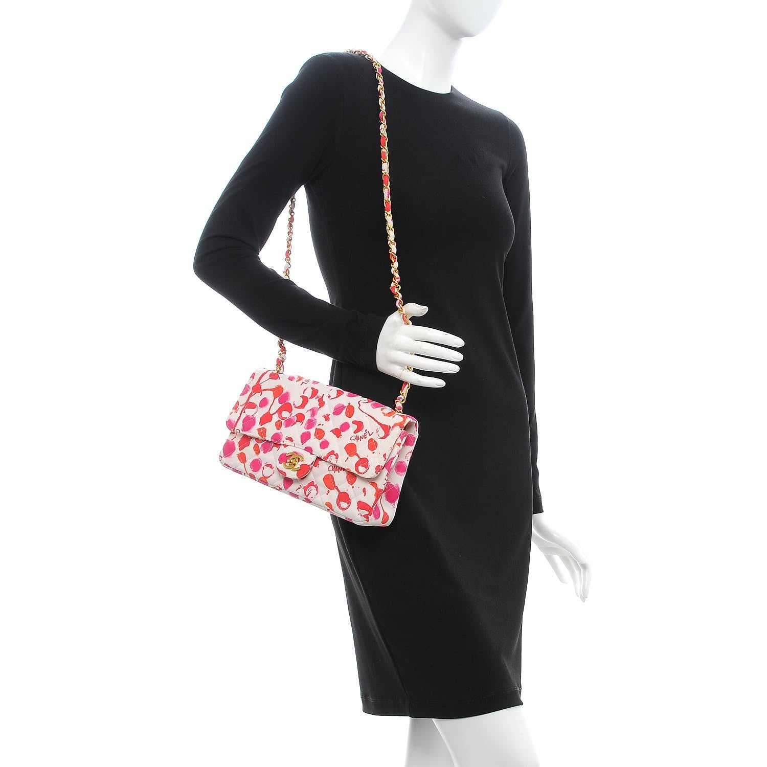 Chanel Satin Quilted Splatter Paint Medium Single Flap Red Pink 2 of 10