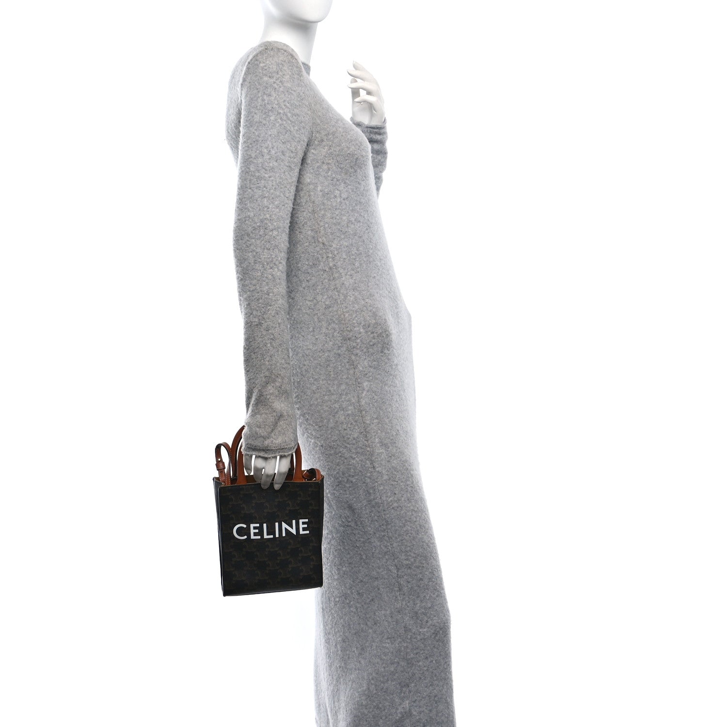 Celine Triomphe Canvas Calfskin Mini Vertical Cabas Tan 2 of 8