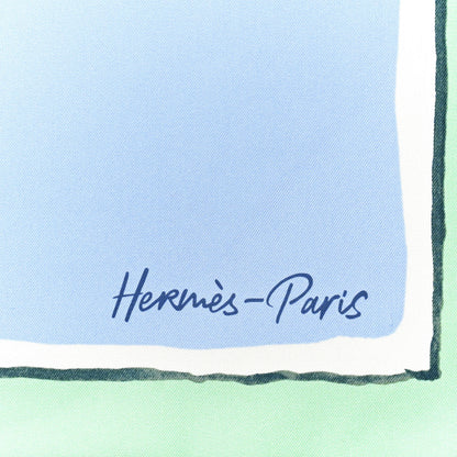 Hermes Silk Libre Comme Pegase Scarf 90 Vert D'eau Bleu Ciel Rose Nacre 4 of 8