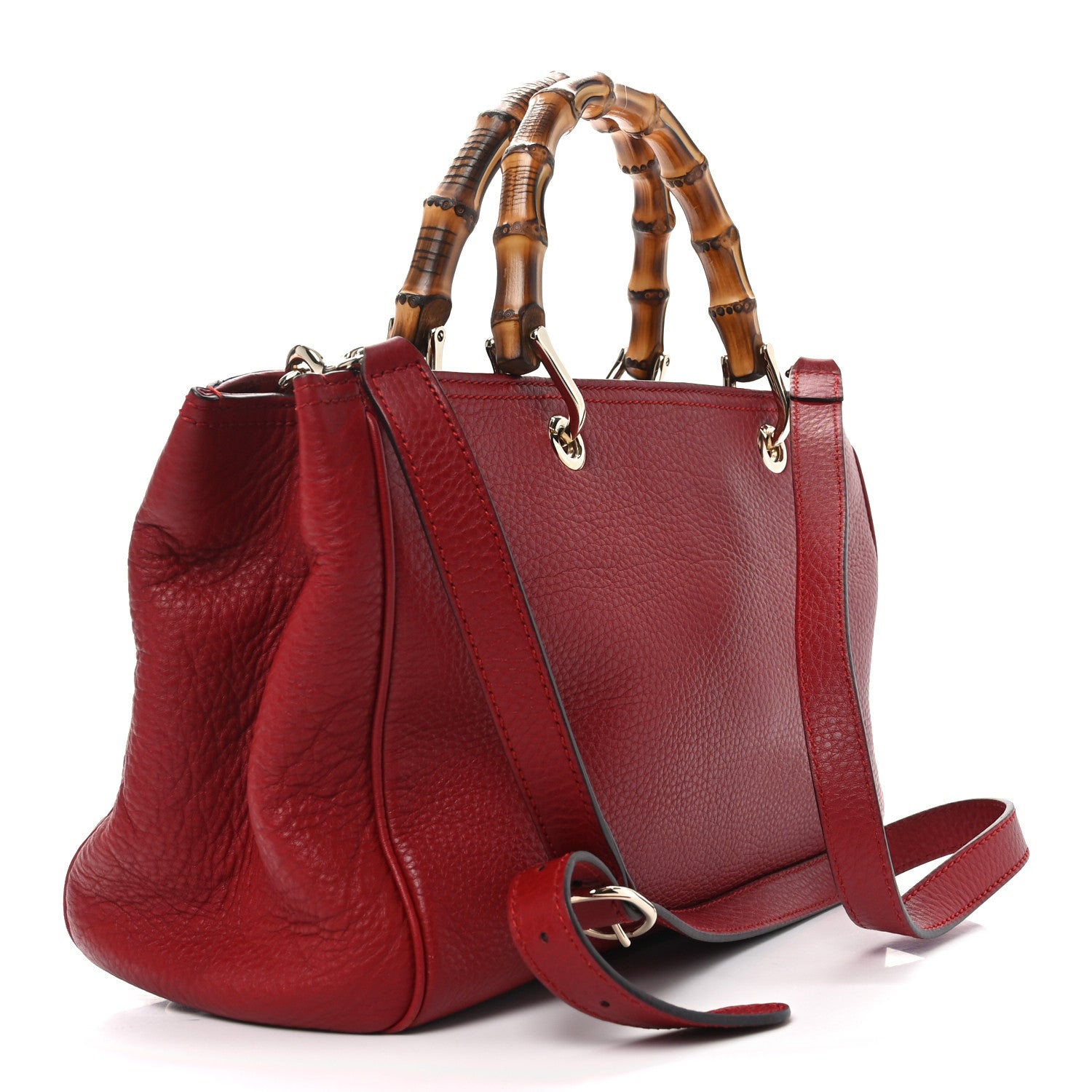Gucci Pebbled Calfskin Medium Bamboo Shopper Tote Red 3 of 11