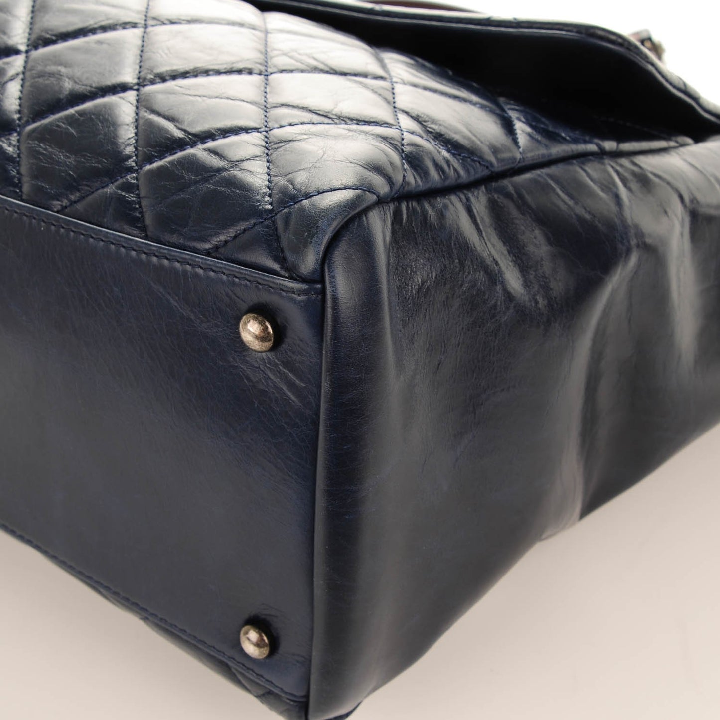 Glazed Calfskin Quilted Large Duo Color Tote Navy Burgundy