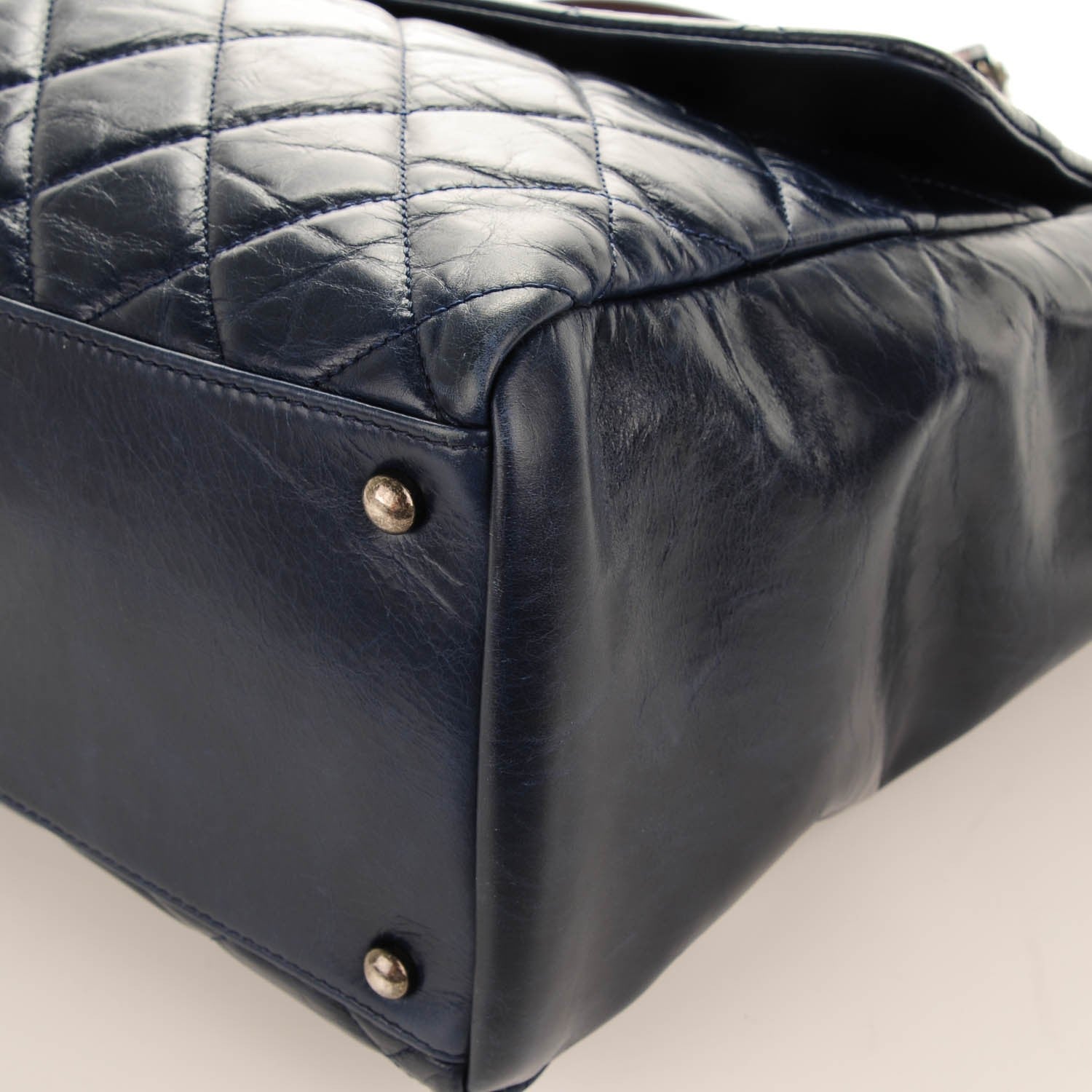 Chanel Glazed Calfskin Quilted Large Duo Color Tote Navy Burgundy 8 of 8