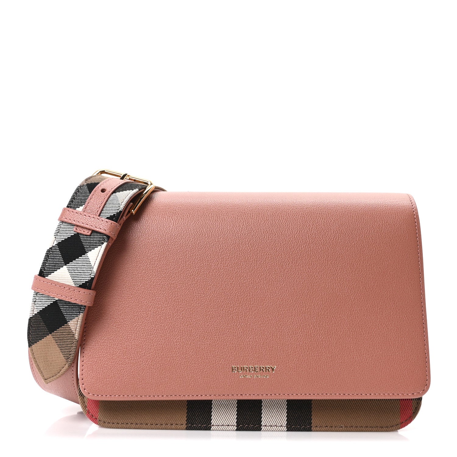 Burberry Derby Calfskin House Check Mackford Crossbody Bag Dark Rosewood 1 of 10