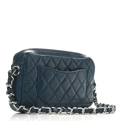 Chanel Aged Calfskin Quilted Cotton Club Pochette Blue 3 of 9