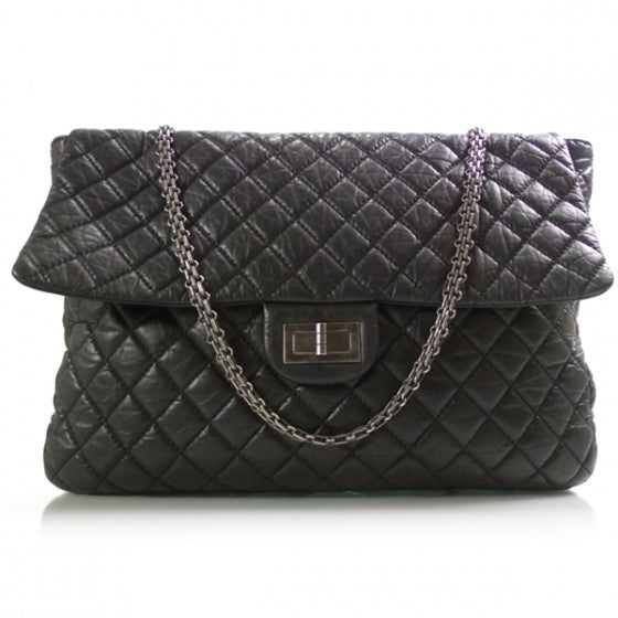 Chanel Distressed Leather Reissue XL Maxi Flap Black 1 of 10