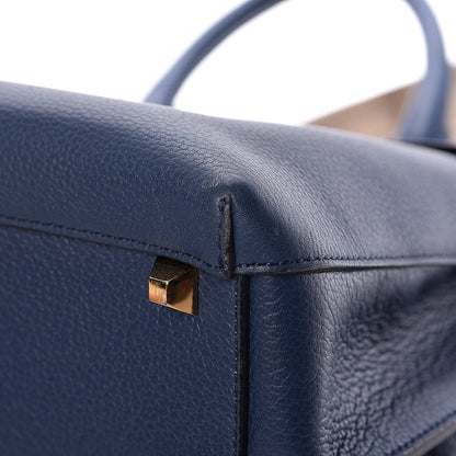 MCM Grained Calfskin Large Milla Convertible Backpack Navy 10 of 13