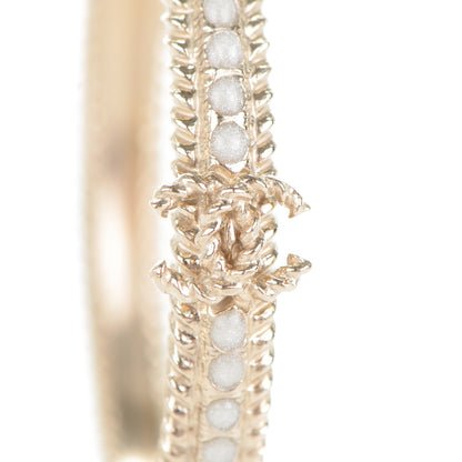 Chanel Enamel CC Hoop Earrings Gold Pearly White 3 of 4