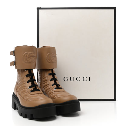 Gucci Nappa Frances GG Matelasse Platform Combat Boots 36 Natural Tan 9 of 9