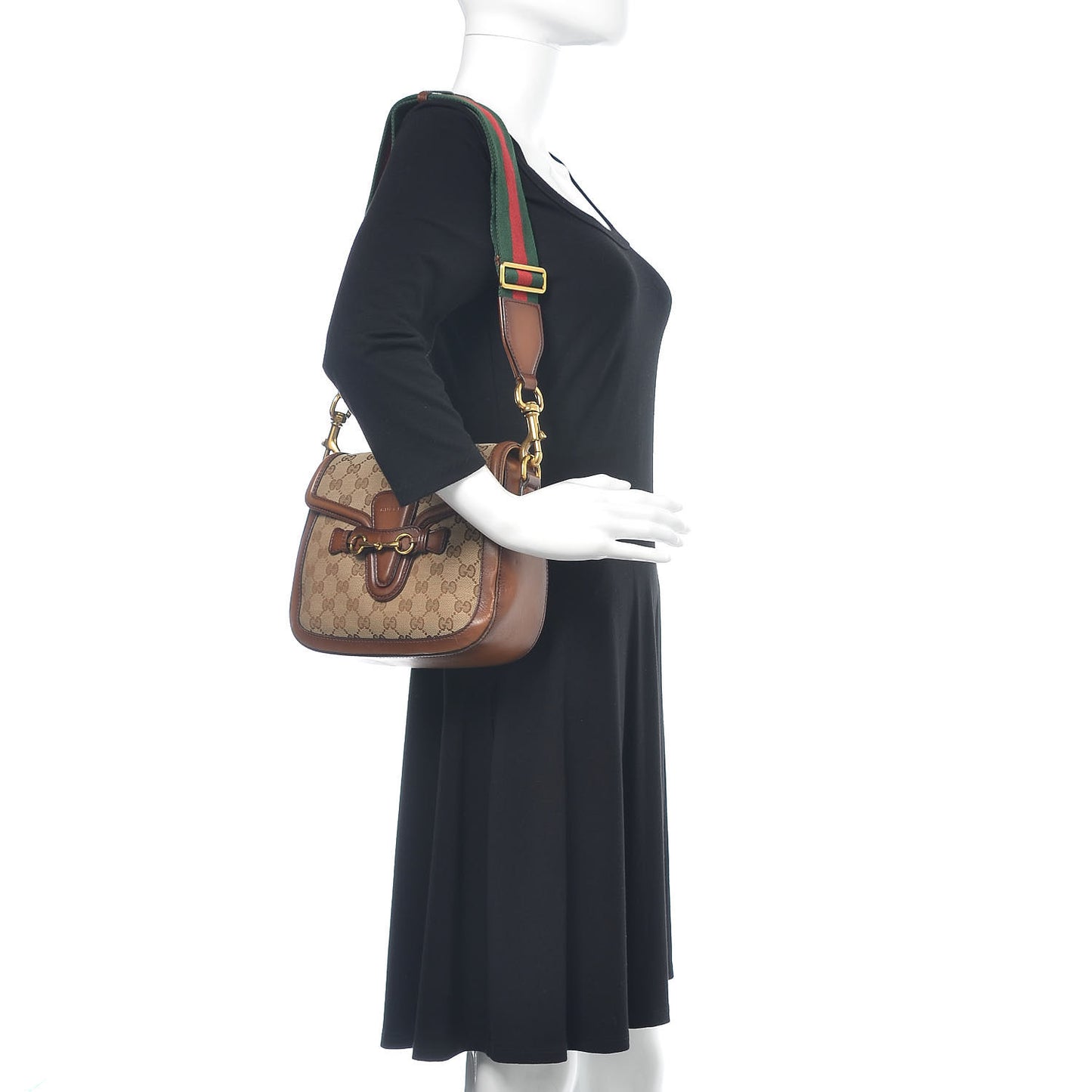Monogram Medium Lady Web Shoulder Bag Beige Cuir