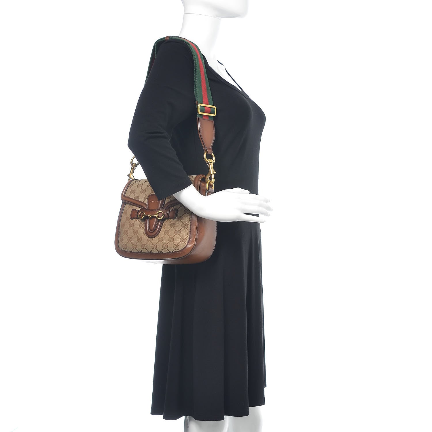 Gucci Monogram Medium Lady Web Shoulder Bag Beige Cuir 2 of 18