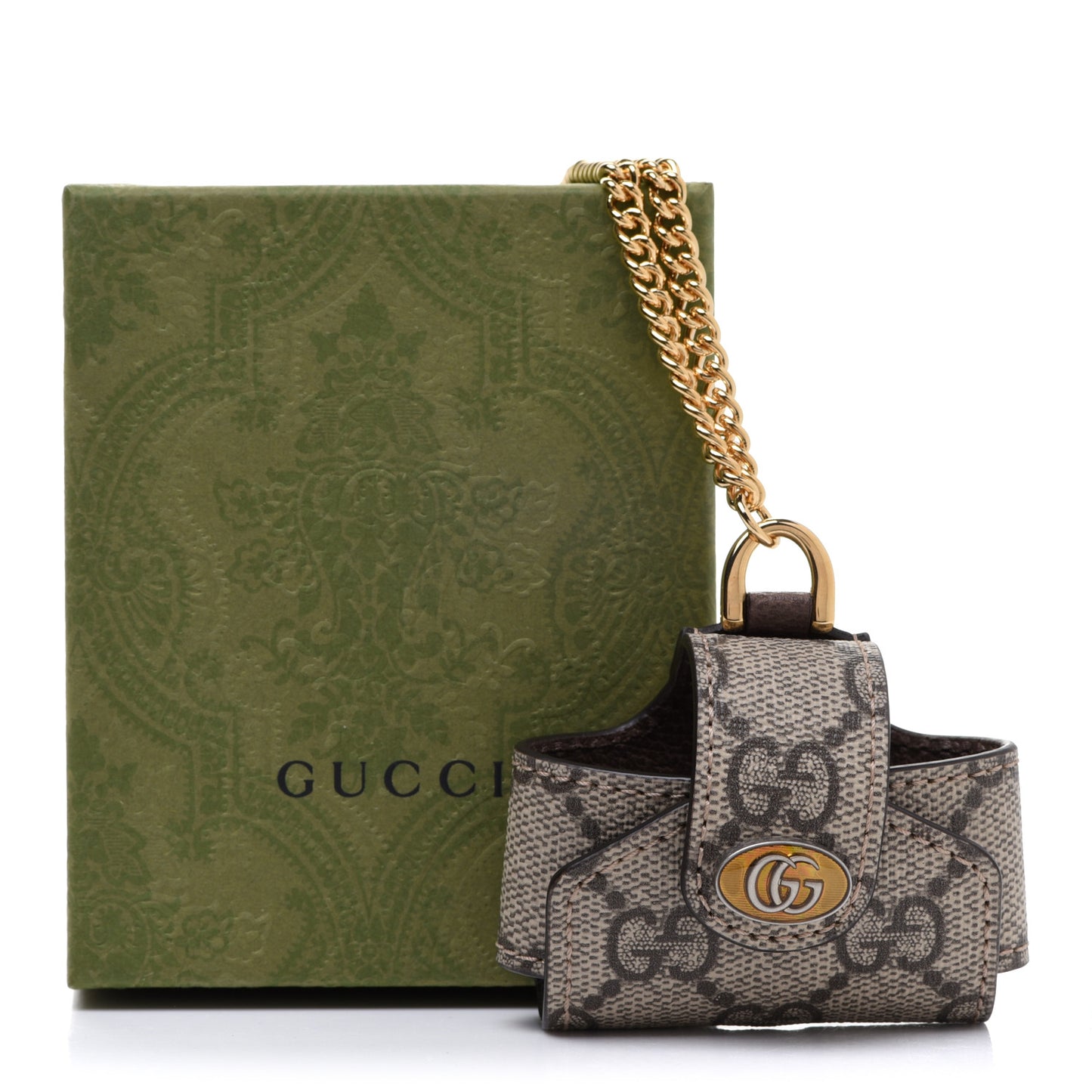 GG Supreme Monogram AirPods Case Necklace Beige Ebony