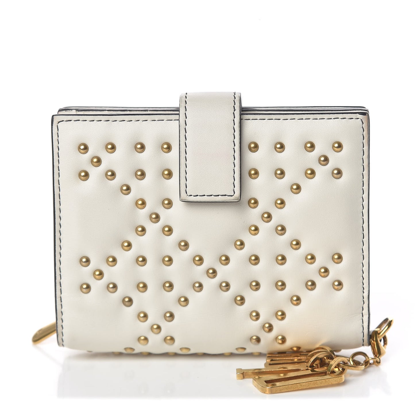 Lambskin Cannage Studded Lady Dior Eden Wallet White