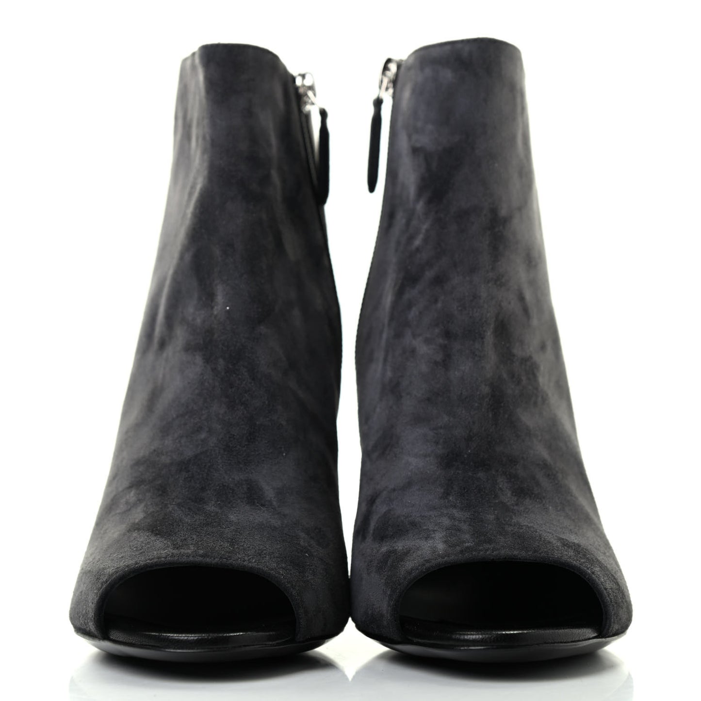 Suede Calfskin Patent Quilted Peep Toe Short Boots 38 Dark Grey