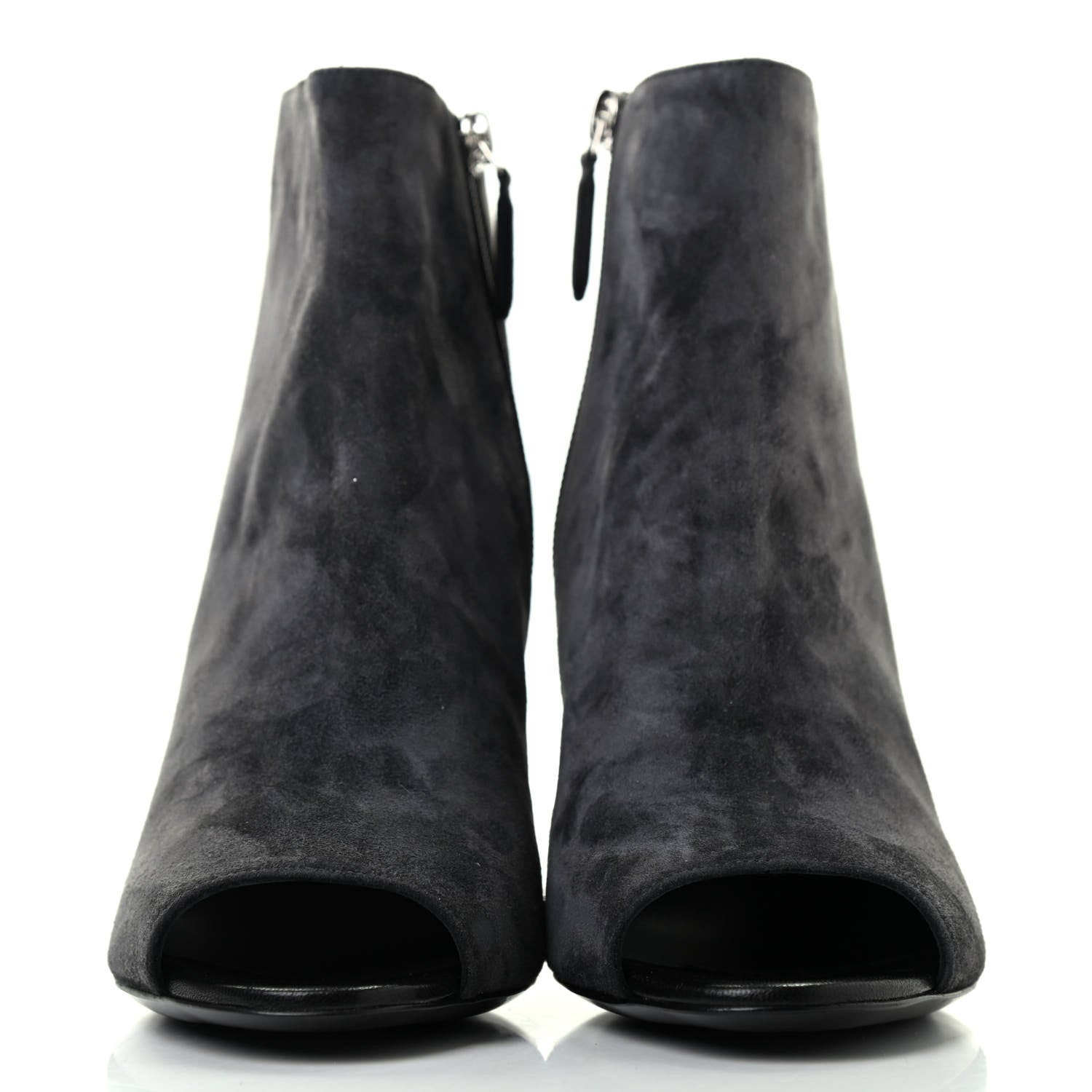 Chanel Suede Calfskin Patent Quilted Peep Toe Short Boots 38 Dark Grey 2 of 11