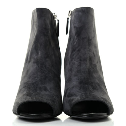 Chanel Suede Calfskin Patent Quilted Peep Toe Short Boots 38 Dark Grey 2 of 11