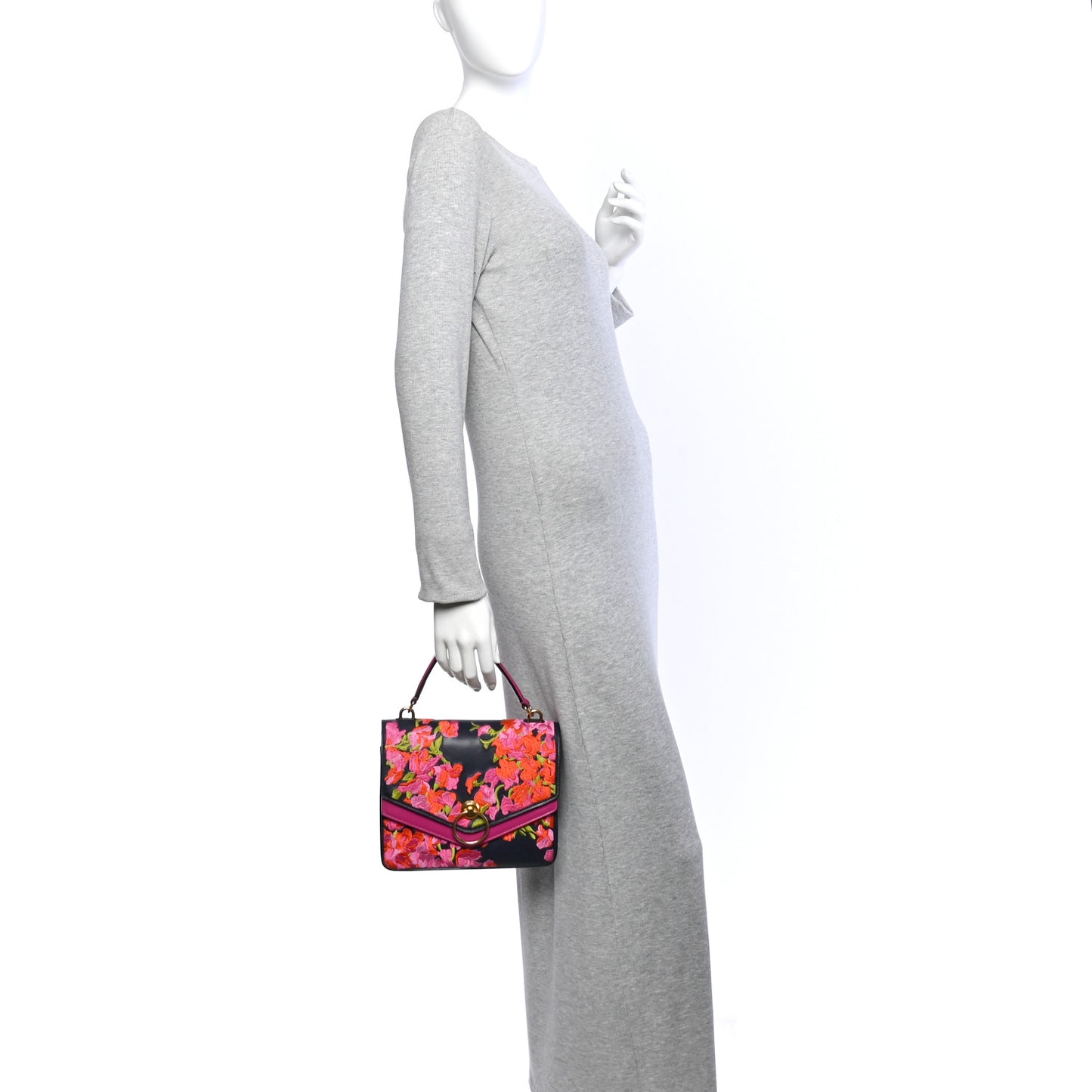 Smooth Calfskin Embroidered Floral Harlow Satchel Navy Multicolor
