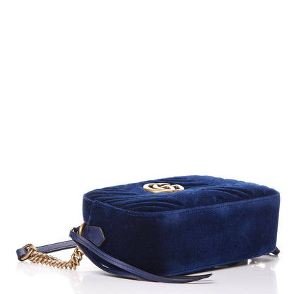 Gucci Velvet Matelasse Small GG Marmont Chain Shoulder Bag Cobalt 4 of 7