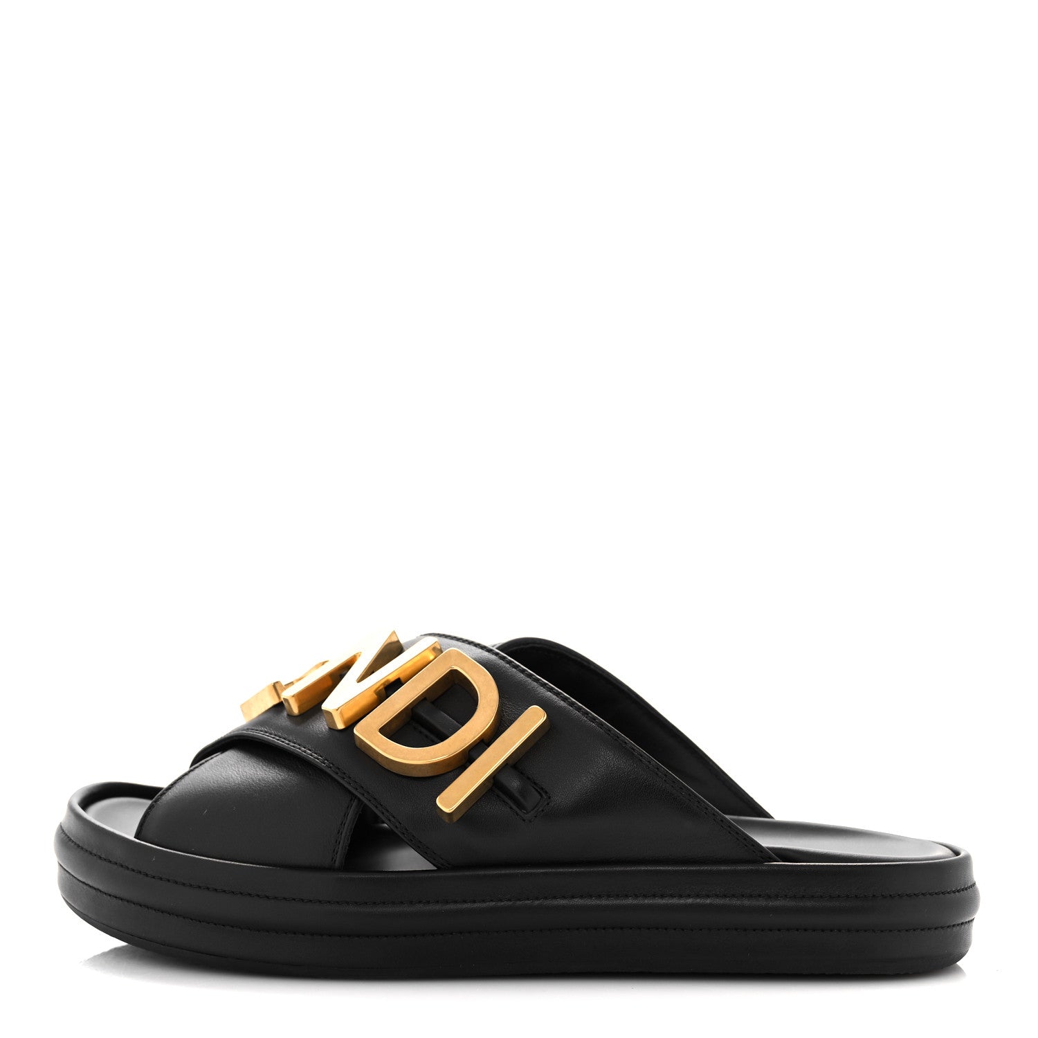 Fendi Vitello Womens Fendigraphy Slide Sandals 37 Black 1 of 10