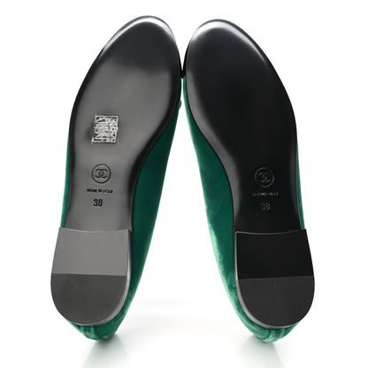 Chanel Velvet Cap Toe Ballerina Flats 38 Green Black 5 of 9