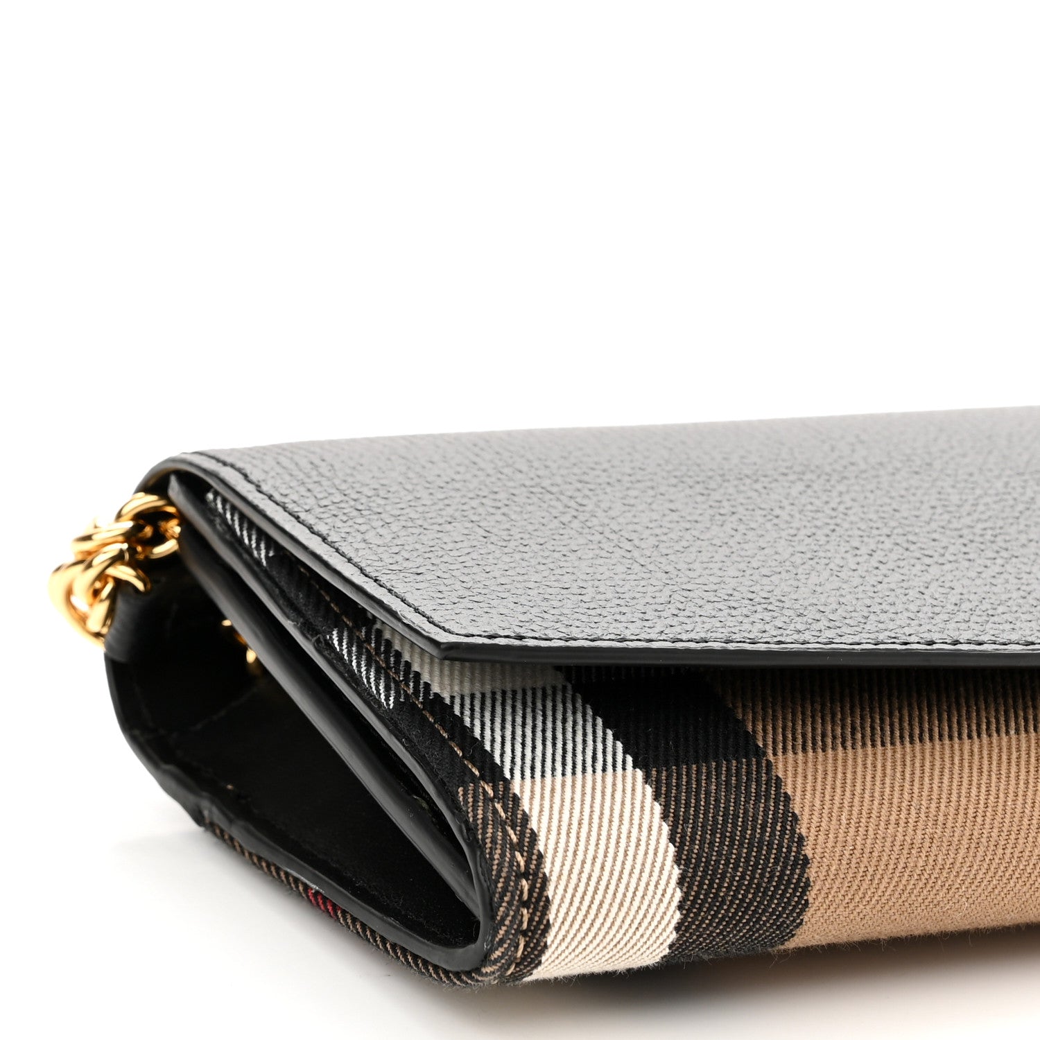 Burberry Grainy Calfskin House Check Henley Wallet On Chain Black 8 of 9